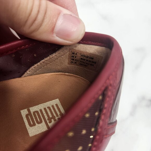 Fitflop Allegria Art Deco Patchwork Red Ballet Flats Leather Slip-On Shoes Size - Picture 10 of 10